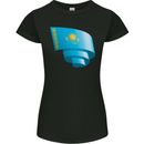 Curled Kazakhstan Flag Kazakh Day Football Womens Petite Cut T-Shirt Black