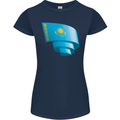 Curled Kazakhstan Flag Kazakh Day Football Womens Petite Cut T-Shirt Navy Blue