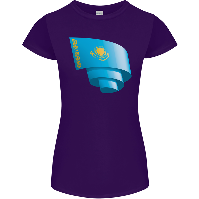 Curled Kazakhstan Flag Kazakh Day Football Womens Petite Cut T-Shirt Purple