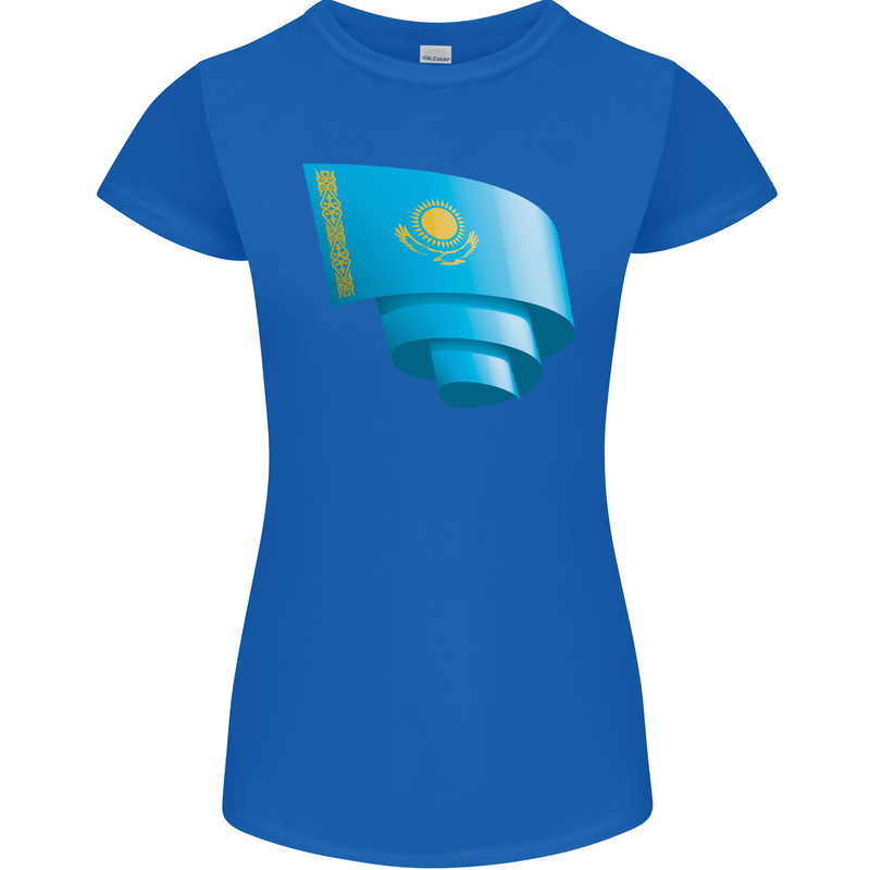 Curled Kazakhstan Flag Kazakh Day Football Womens Petite Cut T-Shirt Royal Blue