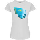 Curled Kazakhstan Flag Kazakh Day Football Womens Petite Cut T-Shirt White