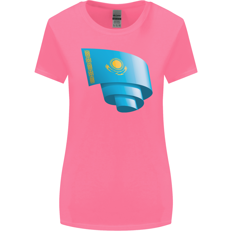 Curled Kazakhstan Flag Kazakh Day Football Womens Wider Cut T-Shirt Azalea