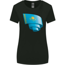 Curled Kazakhstan Flag Kazakh Day Football Womens Wider Cut T-Shirt Black