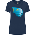 Curled Kazakhstan Flag Kazakh Day Football Womens Wider Cut T-Shirt Navy Blue