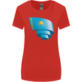 Curled Kazakhstan Flag Kazakh Day Football Womens Wider Cut T-Shirt Red
