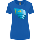 Curled Kazakhstan Flag Kazakh Day Football Womens Wider Cut T-Shirt Royal Blue
