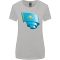 Curled Kazakhstan Flag Kazakh Day Football Womens Wider Cut T-Shirt Sports Grey