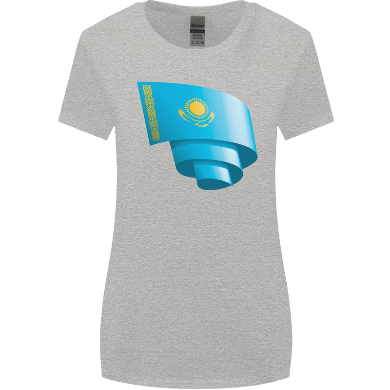 Curled Kazakhstan Flag Kazakh Day Football Womens Wider Cut T-Shirt Sports Grey