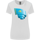 Curled Kazakhstan Flag Kazakh Day Football Womens Wider Cut T-Shirt White