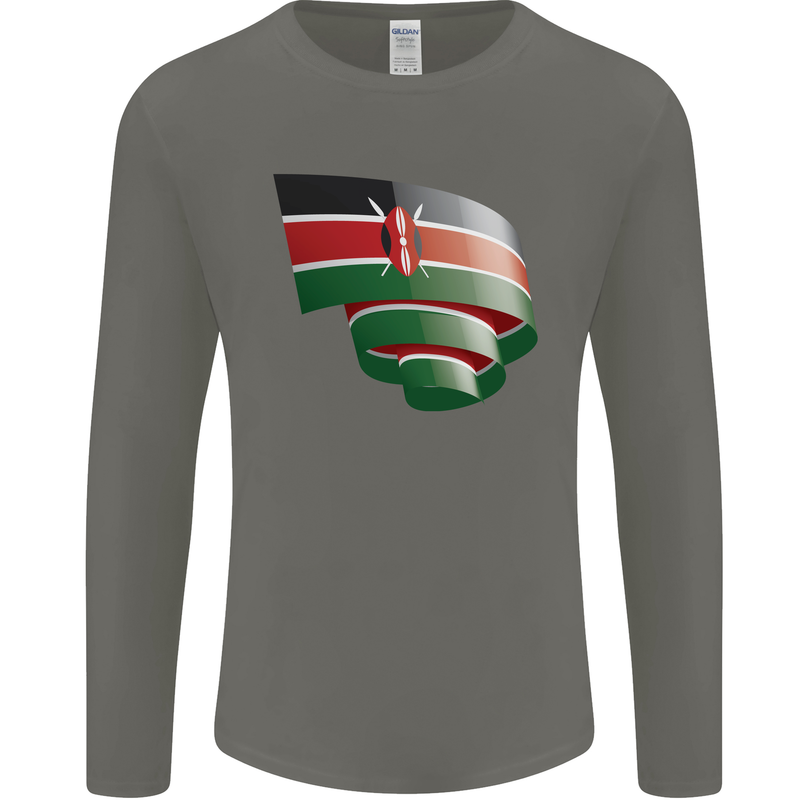 Curled Kenya Flag Kenyan Day Football Mens Long Sleeve T-Shirt Charcoal