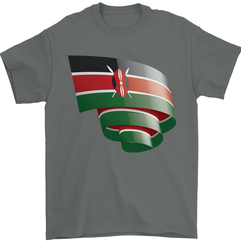 Curled Kenya Flag Kenyan Day Football Mens T-Shirt 100% Cotton Charcoal