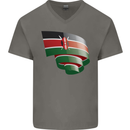 Curled Kenya Flag Kenyan Day Football Mens V-Neck Cotton T-Shirt Charcoal