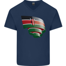 Curled Kenya Flag Kenyan Day Football Mens V-Neck Cotton T-Shirt Navy Blue