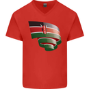 Curled Kenya Flag Kenyan Day Football Mens V-Neck Cotton T-Shirt Red