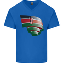 Curled Kenya Flag Kenyan Day Football Mens V-Neck Cotton T-Shirt Royal Blue