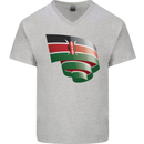 Curled Kenya Flag Kenyan Day Football Mens V-Neck Cotton T-Shirt Sports Grey