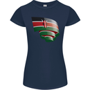 Curled Kenya Flag Kenyan Day Football Womens Petite Cut T-Shirt Navy Blue