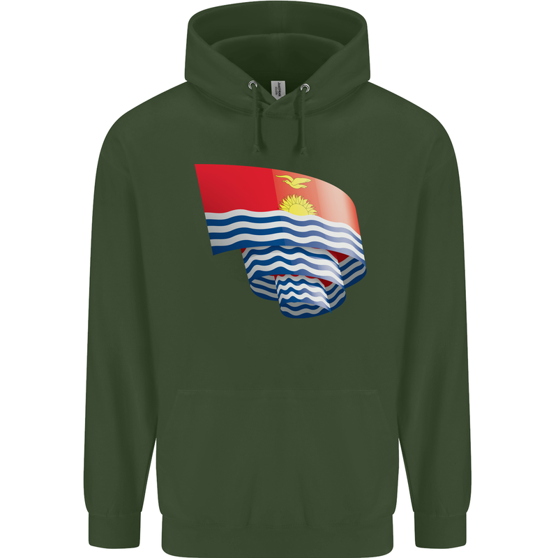 Curled Kiribati Flag Day Football Childrens Kids Hoodie Forest Green