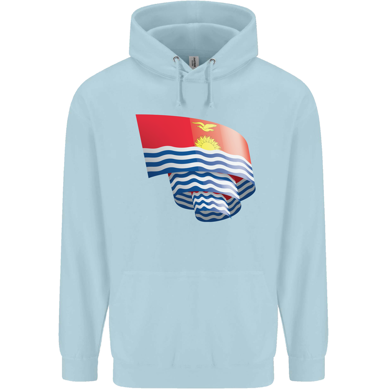 Curled Kiribati Flag Day Football Childrens Kids Hoodie Light Blue