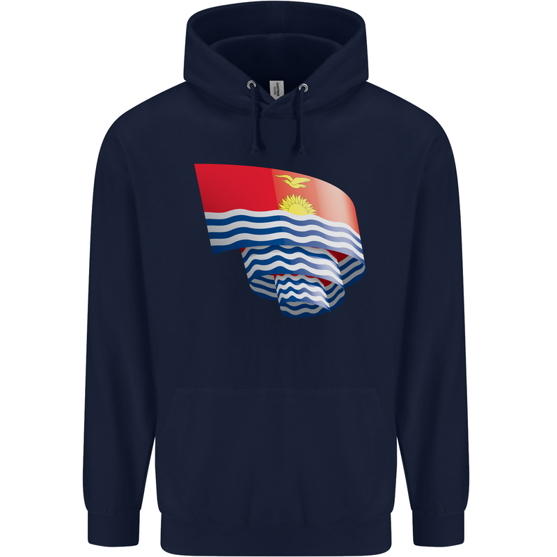 Curled Kiribati Flag Day Football Childrens Kids Hoodie Navy Blue