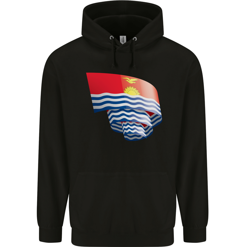 Curled Kiribati Flag Day Football Mens 80% Cotton Hoodie Black