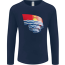Curled Kiribati Flag Day Football Mens Long Sleeve T-Shirt Navy Blue