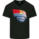 Curled Kiribati Flag Day Football Mens V-Neck Cotton T-Shirt Black