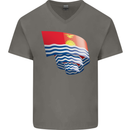 Curled Kiribati Flag Day Football Mens V-Neck Cotton T-Shirt Charcoal