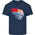 Curled Kiribati Flag Day Football Mens V-Neck Cotton T-Shirt Navy Blue