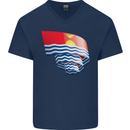 Curled Kiribati Flag Day Football Mens V-Neck Cotton T-Shirt Navy Blue