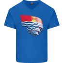 Curled Kiribati Flag Day Football Mens V-Neck Cotton T-Shirt Royal Blue