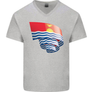 Curled Kiribati Flag Day Football Mens V-Neck Cotton T-Shirt Sports Grey