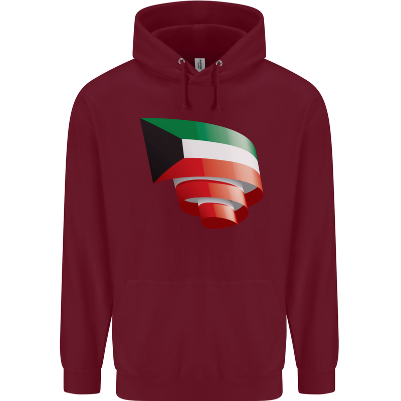 Curled Kuwait Flag Kuwaiti Day Football Mens 80% Cotton Hoodie Maroon