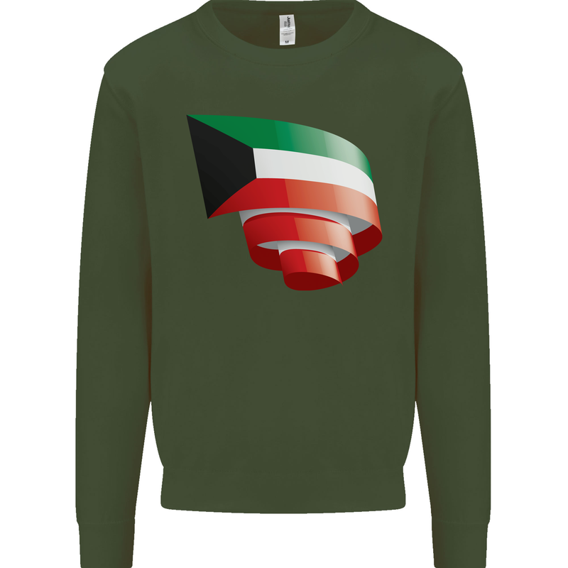 Curled Kuwait Flag Kuwaiti Day Football Mens Sweatshirt Jumper Forest Green