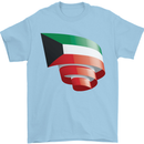 Curled Kuwait Flag Kuwaiti Day Football Mens T-Shirt 100% Cotton Light Blue