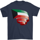 Curled Kuwait Flag Kuwaiti Day Football Mens T-Shirt 100% Cotton Navy Blue