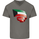 Curled Kuwait Flag Kuwaiti Day Football Mens V-Neck Cotton T-Shirt Charcoal