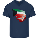 Curled Kuwait Flag Kuwaiti Day Football Mens V-Neck Cotton T-Shirt Navy Blue