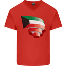 Curled Kuwait Flag Kuwaiti Day Football Mens V-Neck Cotton T-Shirt Red