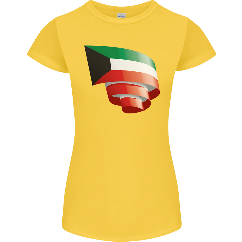 Curled Kuwait Flag Kuwaiti Day Football Womens Petite Cut T-Shirt Yellow