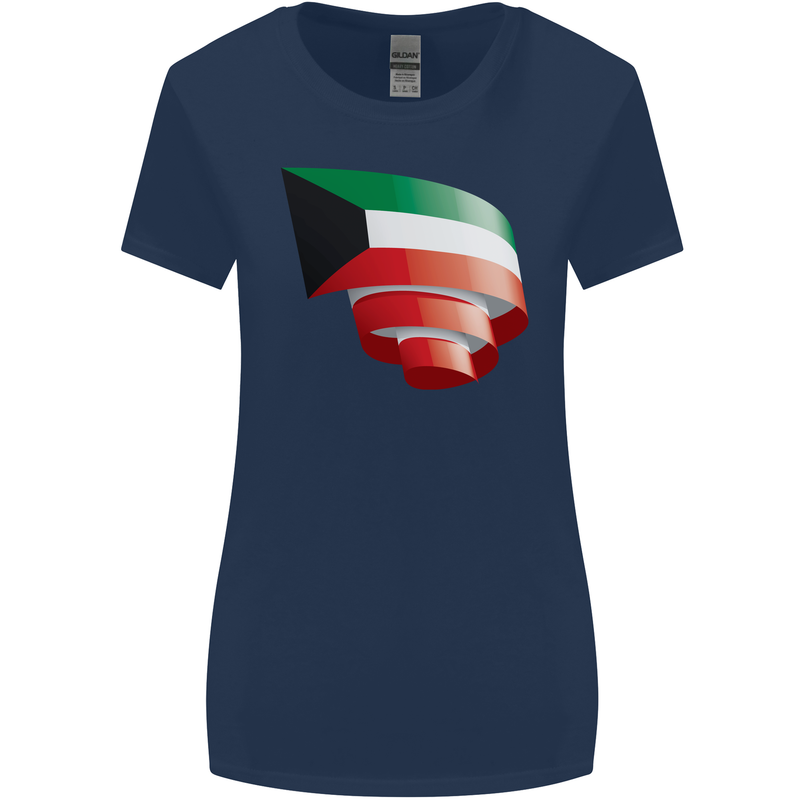Curled Kuwait Flag Kuwaiti Day Football Womens Wider Cut T-Shirt Navy Blue