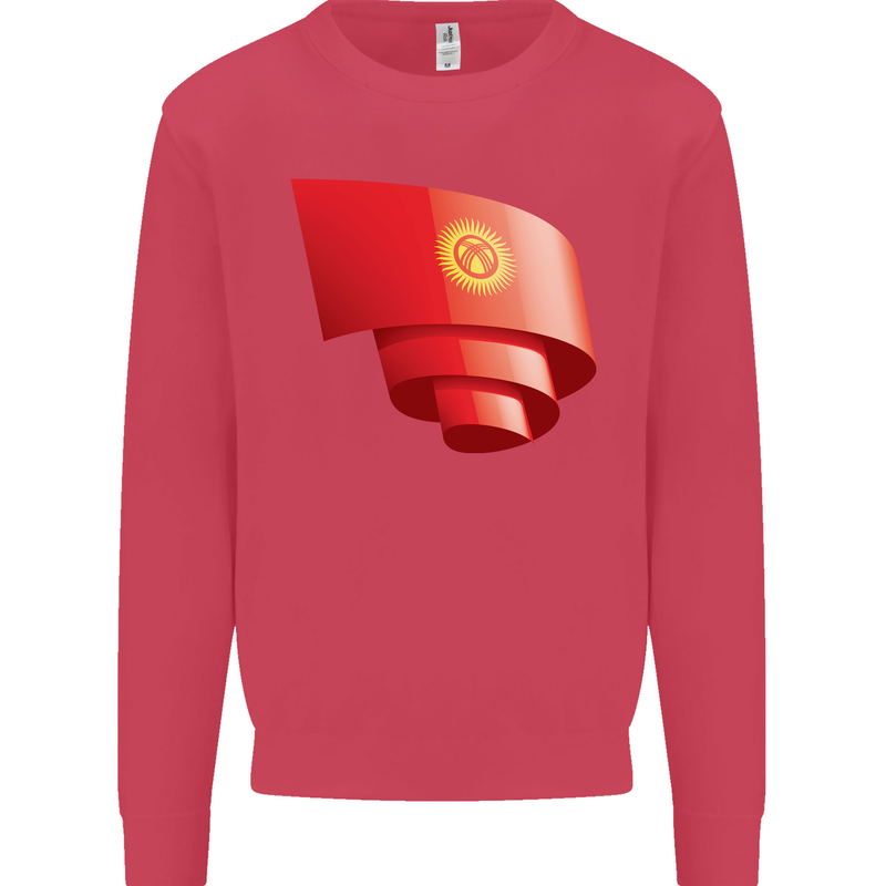 Curled Kyrgyzstan Flag Kyrgyz Day Football Kids Sweatshirt Jumper Heliconia