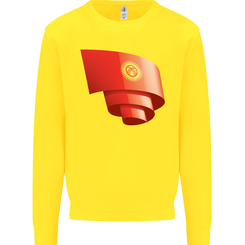 Curled Kyrgyzstan Flag Kyrgyz Day Football Kids Sweatshirt Jumper Yellow