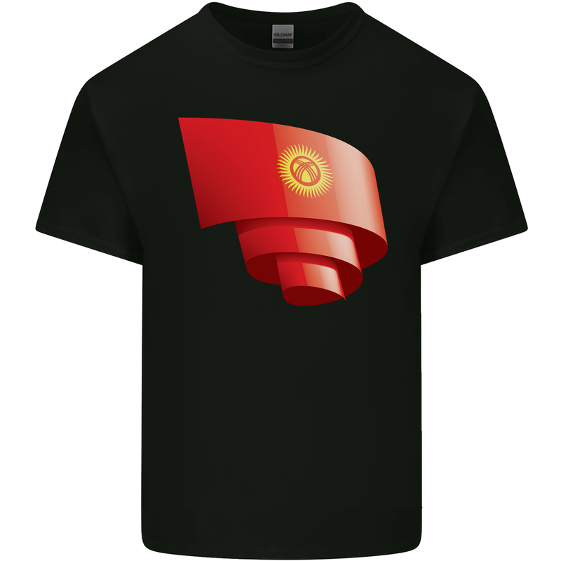 Curled Kyrgyzstan Flag Kyrgyz Day Football Kids T-Shirt Childrens Black