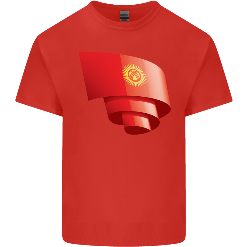 Curled Kyrgyzstan Flag Kyrgyz Day Football Kids T-Shirt Childrens Red