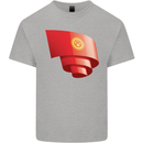 Curled Kyrgyzstan Flag Kyrgyz Day Football Kids T-Shirt Childrens Sports Grey