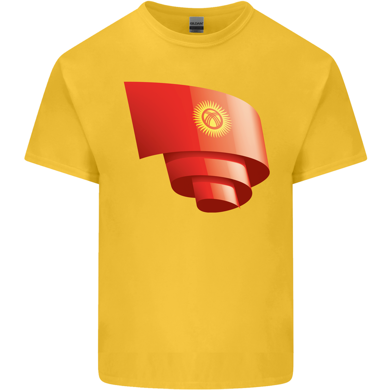 Curled Kyrgyzstan Flag Kyrgyz Day Football Kids T-Shirt Childrens Yellow