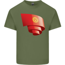 Curled Kyrgyzstan Flag Kyrgyz Day Football Mens Cotton T-Shirt Tee Top Military Green