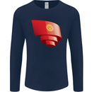 Curled Kyrgyzstan Flag Kyrgyz Day Football Mens Long Sleeve T-Shirt Navy Blue