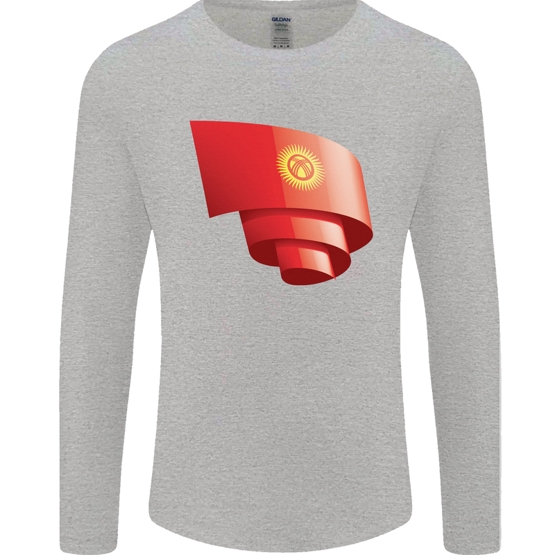 Curled Kyrgyzstan Flag Kyrgyz Day Football Mens Long Sleeve T-Shirt Sports Grey